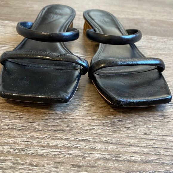 Cult Gaia Liz Black Leather Slide Sandals w Bamboo Inspired Block Heel Size 41 - Picture 9 of 12